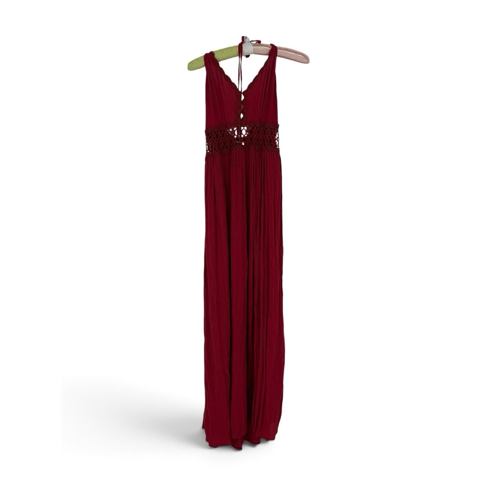 Earthbound Trading Co Maxi Dress S Burgundy Crochet Lace Double Slit Boho Boho